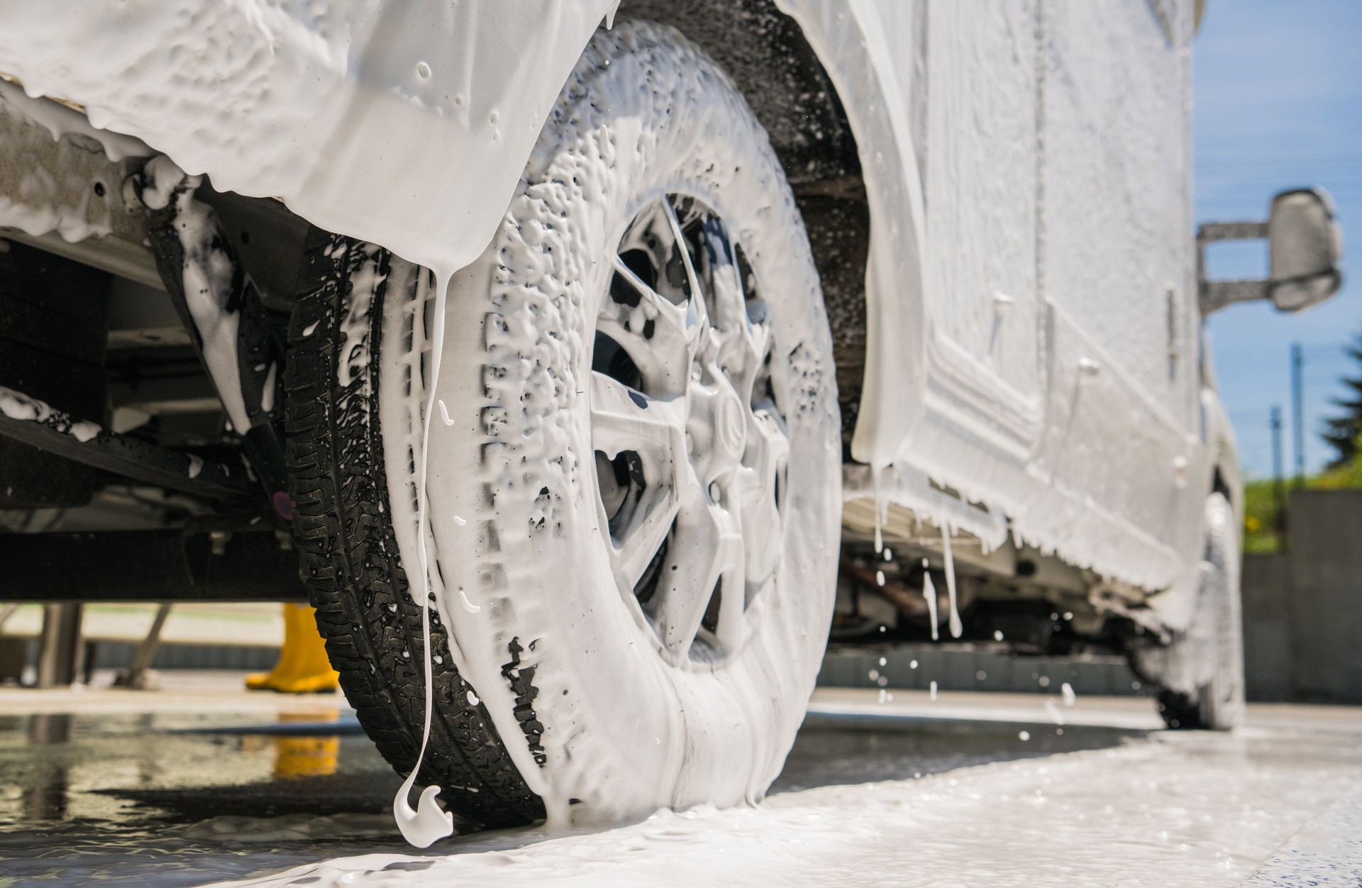 RV Motorhome Camper Van Covered by Active Washing Foam